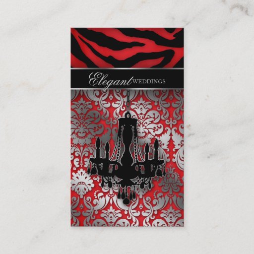 Customizable Wedding Event Planner Chandelier Red Silver V Business Card Templates