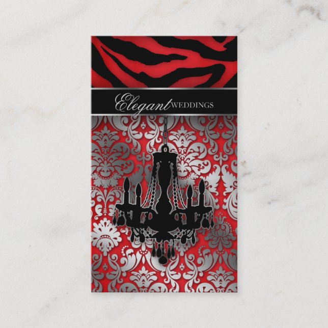 Wedding Event Planner Chandelier Red Silver V Business Card (Front)