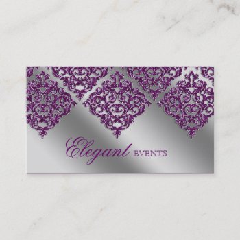 Wedding Event Planner Damask Purple Sparkle Silver Business Card by WeddingShop88 at Zazzle