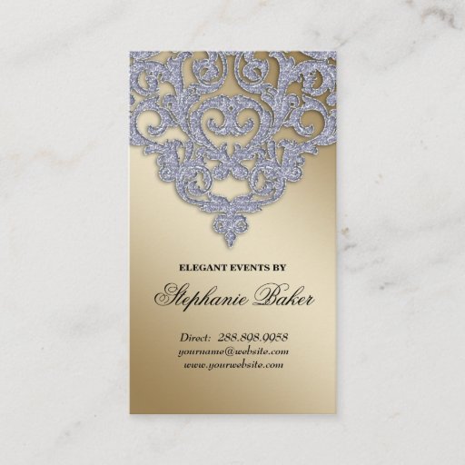 Customizable Wedding Event Planner Damask Silver Sparkle Gold Business Card