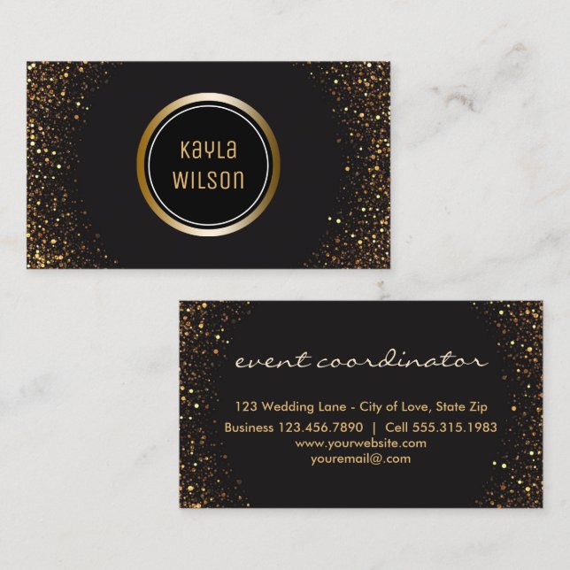 Wedding Event Planner | Elegant Black Gold Business Card (Front/Back)