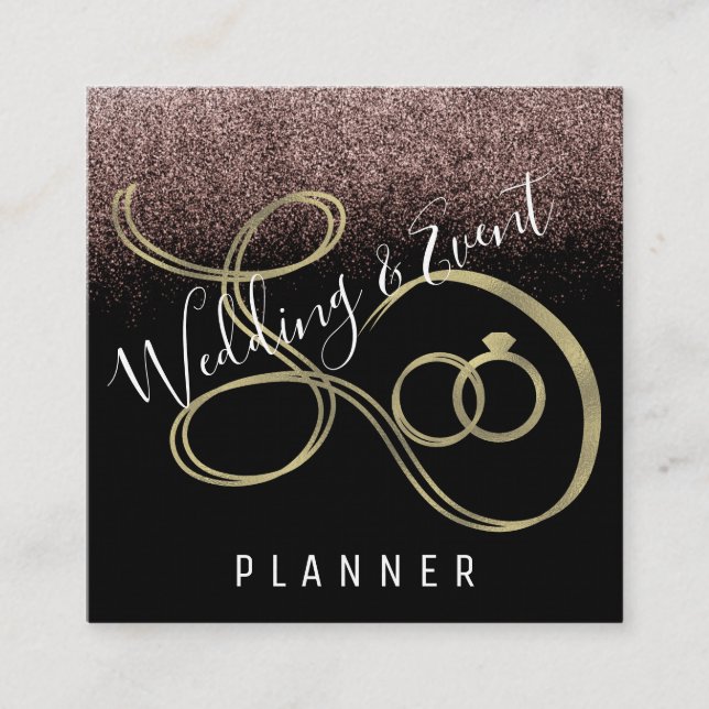 Wedding & Event Planner Faux Glitter Gold Ring Square Business Card (Front)