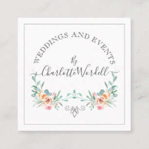 Wedding Event Planner Floral Script Logo  Square Business Card