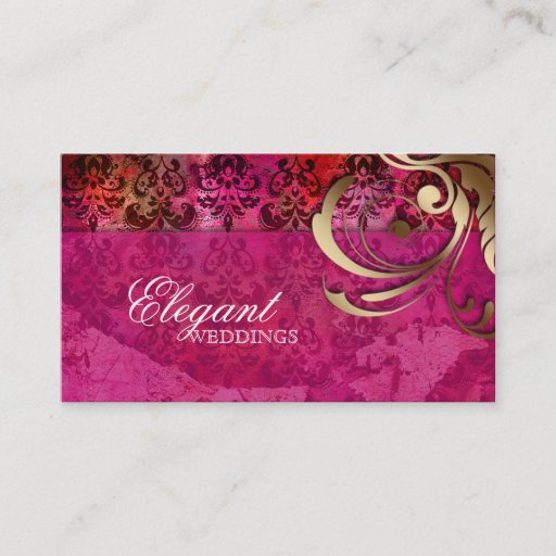 Customizable Wedding Event Planner Indian Damask Pink Gold Business Cards