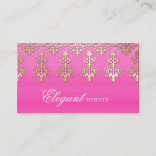Wedding Event Planner Indian Damask Pink Gold Business Card