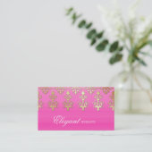 Wedding Event Planner Indian Damask Pink Gold Business Card (Standing Front)
