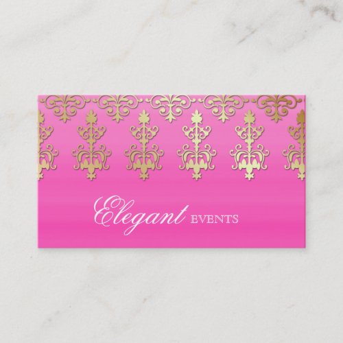 Wedding Event Planner Indian Damask Pink Gold Business Card