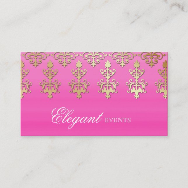 Wedding Event Planner Indian Damask Pink Gold Business Card (Front)
