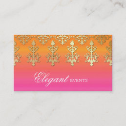 Wedding Event Planner Indian Damask Pink Orange Business Card