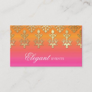 Wedding Event Planner Indian Damask Pink Orange Business Card by WeddingShop88 at Zazzle