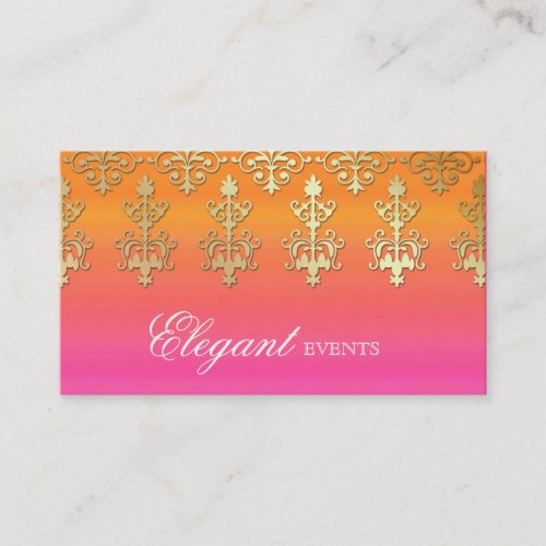 Wedding Event Planner Indian Damask Pink Orange Business Card