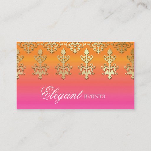 Customizable Wedding Event Planner Indian Damask Pink Orange Business Card Template