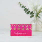 Wedding Event Planner Indian Damask Pink Red Business Card (Standing Front)