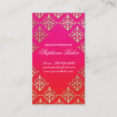 Wedding Event Planner Indian Damask Pink Red Business Card (Back)