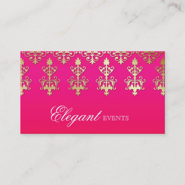 Wedding Event Planner Indian Damask Pink Red Business Card (Front)