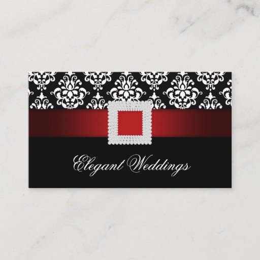 Customizable Wedding Event Planner Jewel Brooch Red Black White Business Card