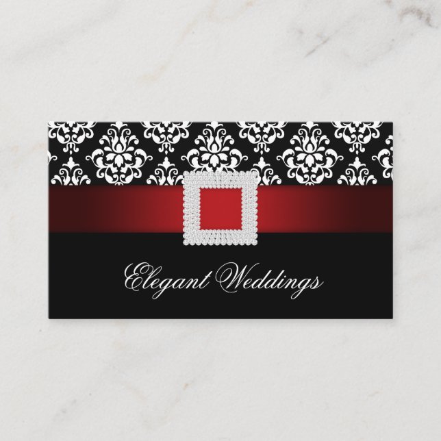 Wedding Event Planner Jewel Brooch Red Black White Business Card (Front)