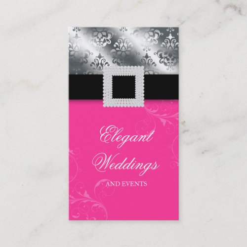 Wedding Event Planner Jewel Pink Silver V Business Card Template