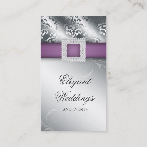Wedding Event Planner Jewel Purple Silver V Business Card Template
