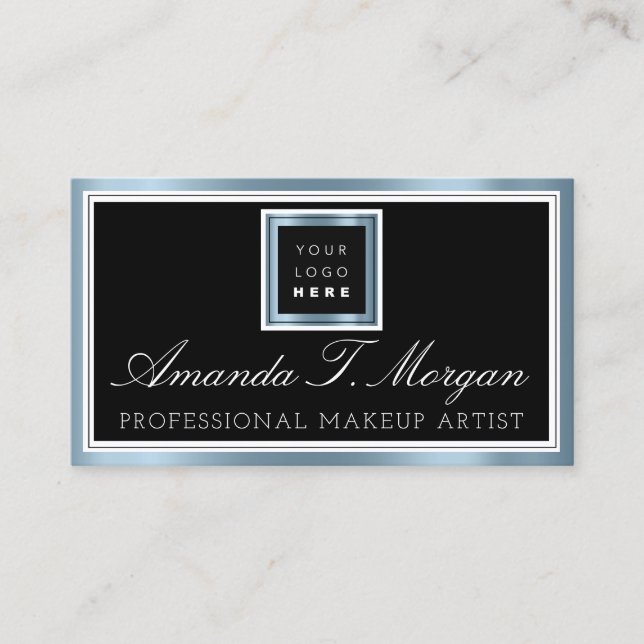 Wedding Event Planner Logo Black Metal Blue Business Card (Front)