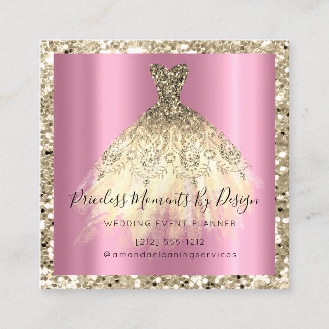Wedding Event Planner Orchid Gold Glitter Dress Appointment Card (Front)