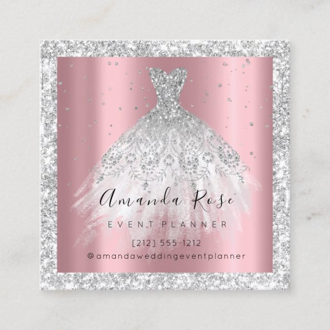 Wedding Event Planner Pink Confetti Silver Gray Appointment Card (Front)