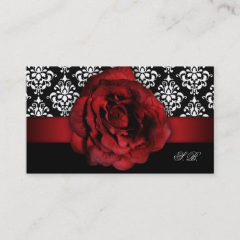Wedding Event Planner Red Rose Damask Business Card by WeddingShop88 at Zazzle