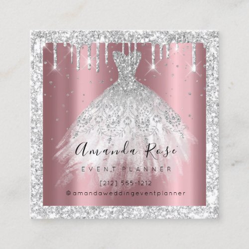 Wedding Event Planner Rose Confetti Silver Drips Appointment Card