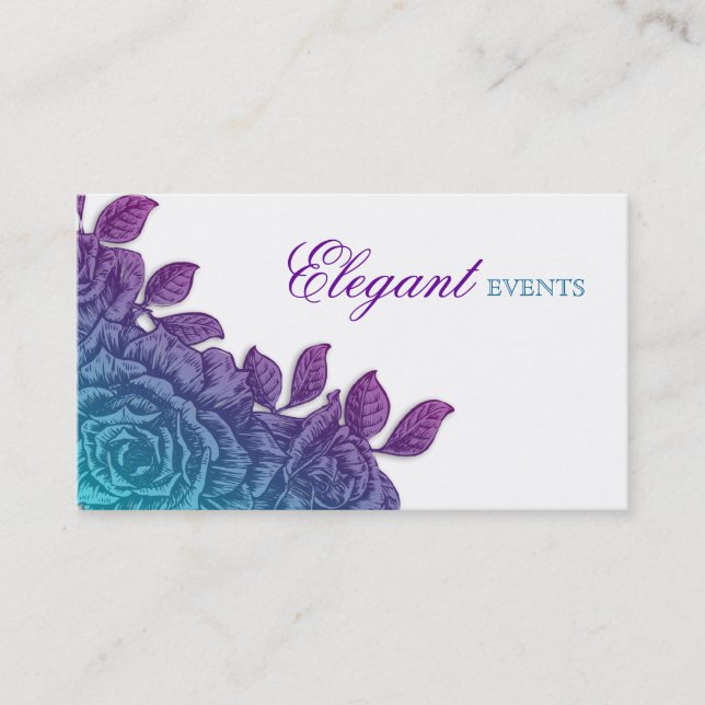 Wedding Event Planner Rose Flower Blue Purple Business Card (Front)