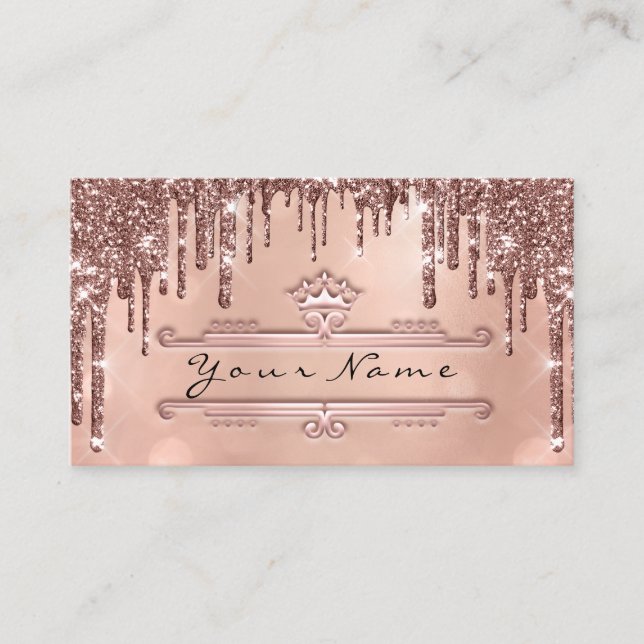 Wedding Event Planner Rose Glitter Drips Crown Business Card (Front)