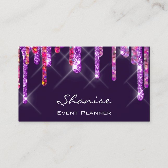 Wedding Event Planner Violet Drips Purple Pink Business Card (Front)