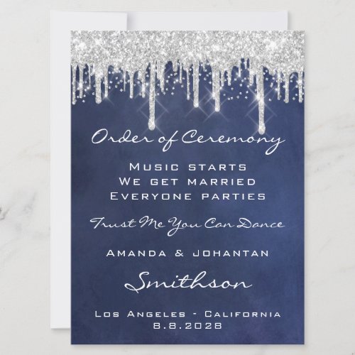 Wedding Event Program Blue Navy Silver Blue Navy