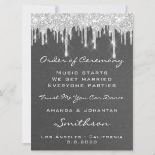 Wedding Event Program Gray Silver Drips Glitter