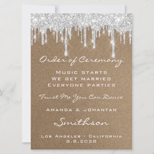 Wedding Event Program Gray Silver Drips Kraft