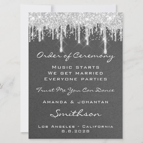 Wedding Event Program Gray Silver Drips Kraft