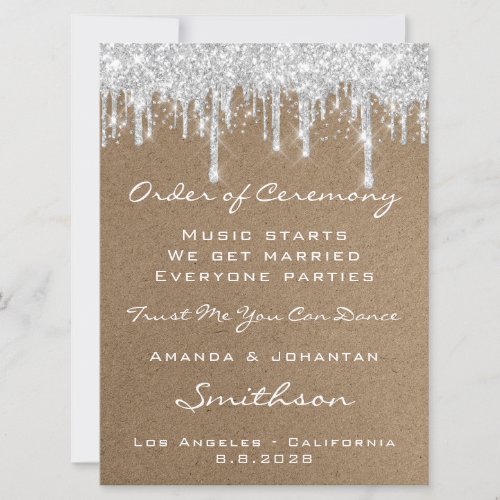 Wedding Event Program Silver Drips Kraft Confetti