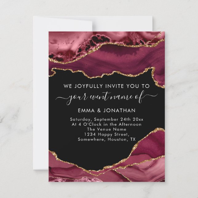 Wedding Event QR Code Burgundy Gold Black (Front)