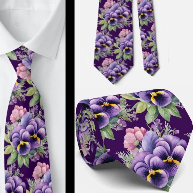 Wedding & Events | Formal Purple Pansy Neck Tie (Creator Uploaded)