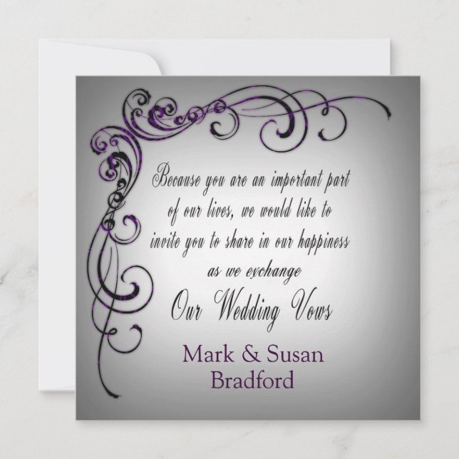 Wedding EXCHANGE VOWS - Gray Purple Border Invitation (Front)