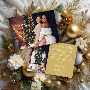Wedding Exclusive Whimsical Golden Script 2 Photos Holiday Card