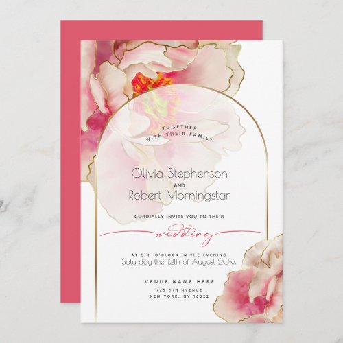 WEDDING   Exotic Coral Rose Peony Invitation