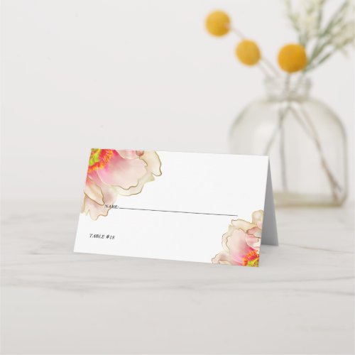 Wedding  Exotic Coral Rose Peony  Place Card