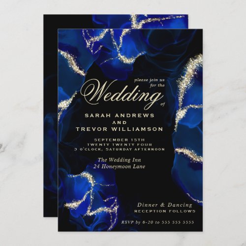 Wedding  Exotic Royal Blue Alcohol Ink Invitation