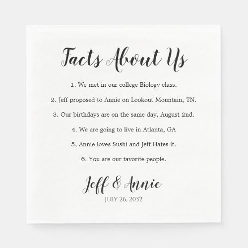 Wedding Facts About Us Custom Party Napkin