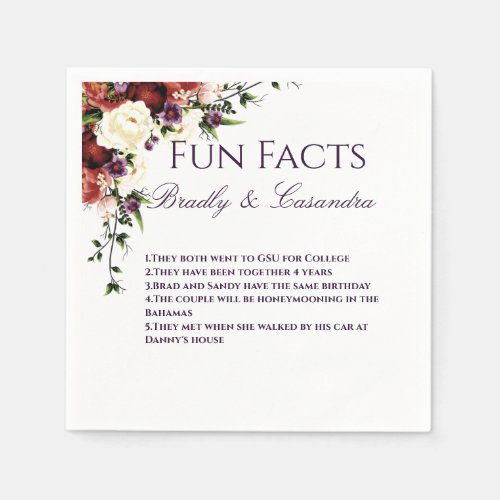 Wedding Fall Floral  White Fun Facts Napkins