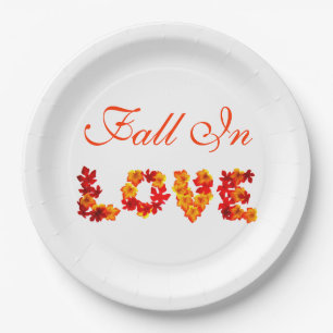 Wedding Fall In Love Colorful Leaves Autumn Rustic Paper Plates