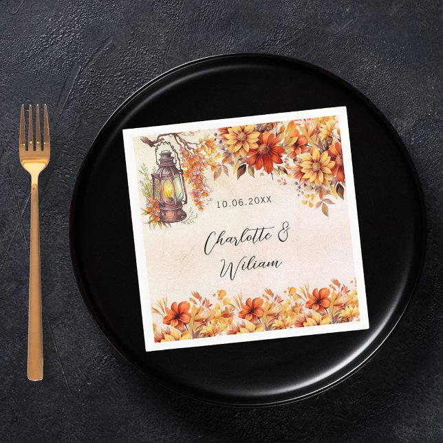 Wedding fall orange florals rustic lamp napkins (Creator Uploaded)