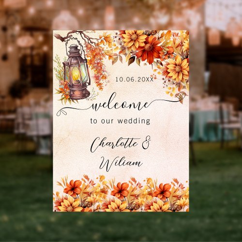 Wedding fall orange florals welcome poster