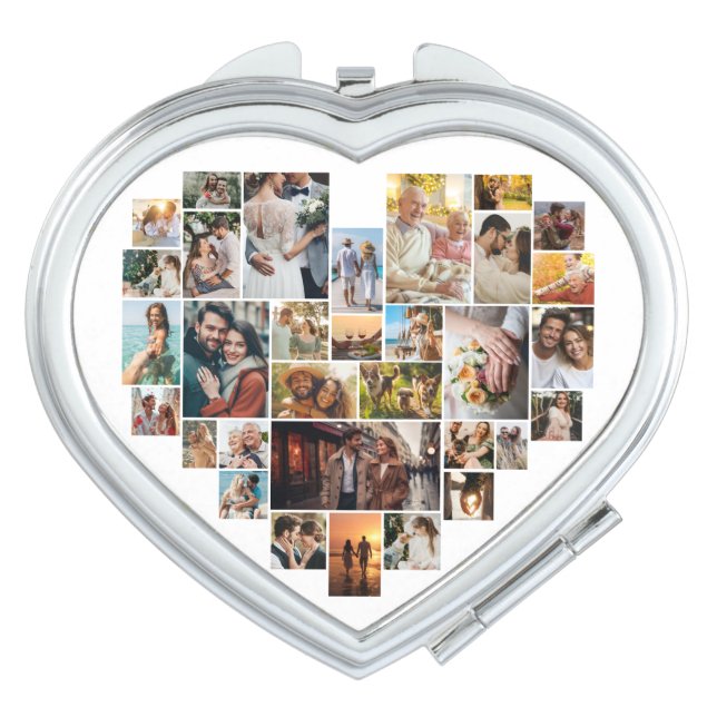 Wedding Family Anniversary Heart Photo Collage Compact Mirror (Front)