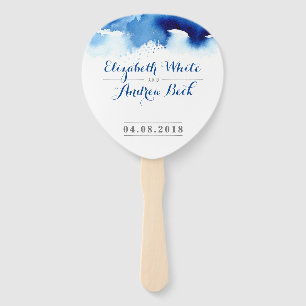 WEDDING FAN stylish watercolor chic dark blue